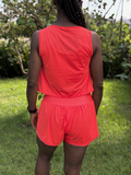SHORTS DUPLO LYCRA E POLIAMIDA TECIDO CANELADO COM BOLSOS LATERAIS PATIMODAFITNESS  Laranja neon