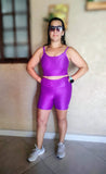 CONJUNTO TOP E SHORTS MULTI BOLSOS PATIMODAFITNESS ROXO ESCURO