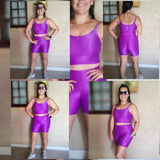 CONJUNTO TOP E SHORTS MULTI BOLSOS PATIMODAFITNESS ROXO ESCURO