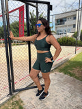 CONJUNTO TOP E SHORTS MULTOBOLSOS PATIMODAFITNESS Verde Militar