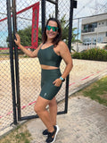 CONJUNTO TOP E SHORTS MULTIBOLSOS PATIMODAFITNESS Verde Militar