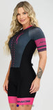 Macaquinho Ciclismo Feminino - Forro em Gel - Cinza e Rosa Evolution Savancini