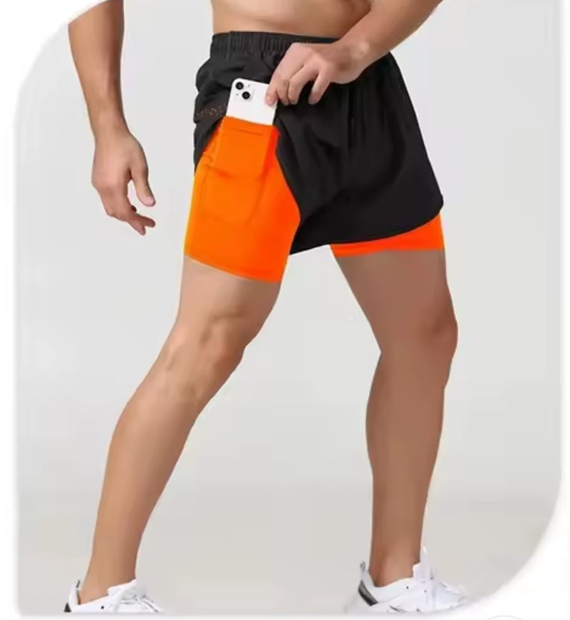 SHORTS DUPLO UNISSEX Preto com laranja