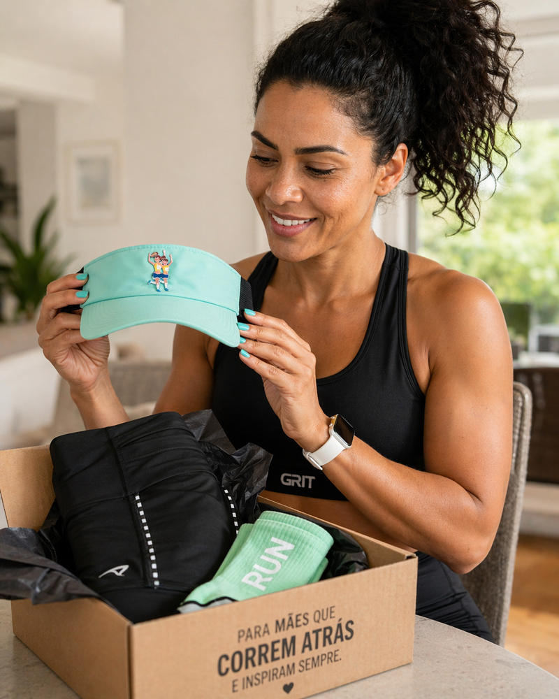 KIT COMPLETO MÃE CORREDORA 4 ITENS! Bermuda, Top, Viseira e Meia