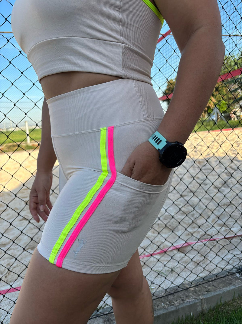 SHORTS MULTIBOLSOS PATIMODAFITNESS Branco com listras