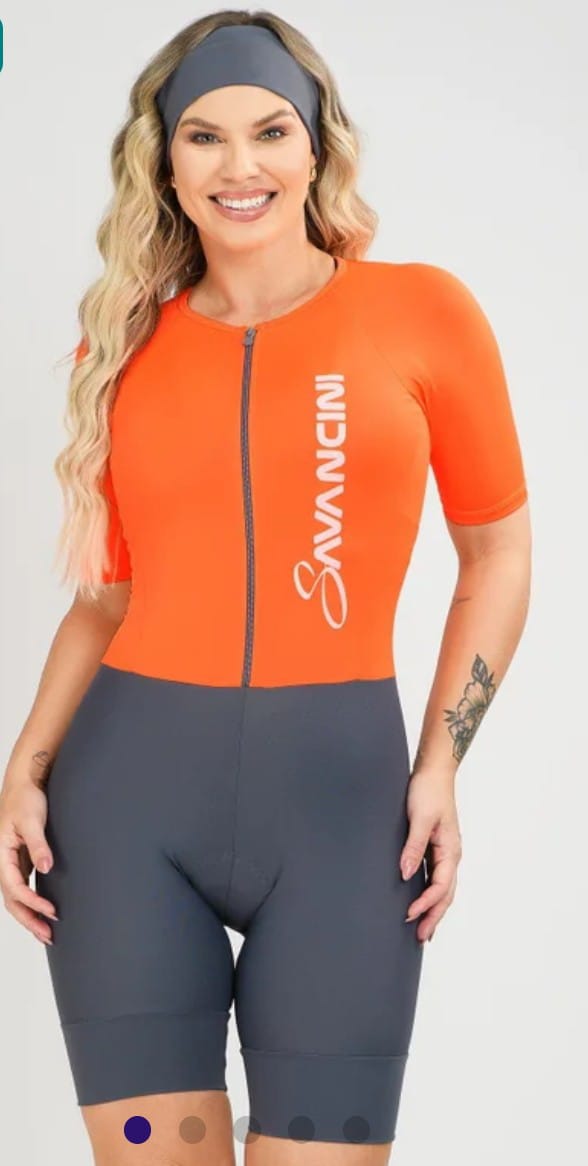Macaquinho Para Ciclismo Feminino Laranja Neon Savancini Safety