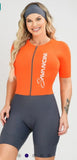 Macaquinho Para Ciclismo Feminino Laranja Neon Savancini Safety